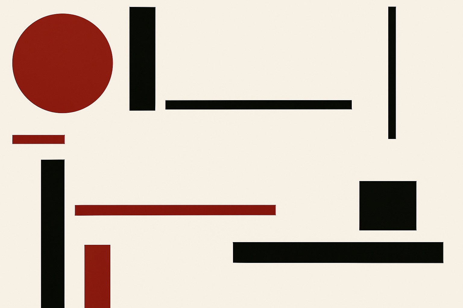 Bold black and red geometric composition evoking visual confidence and the language of art as cultural currency