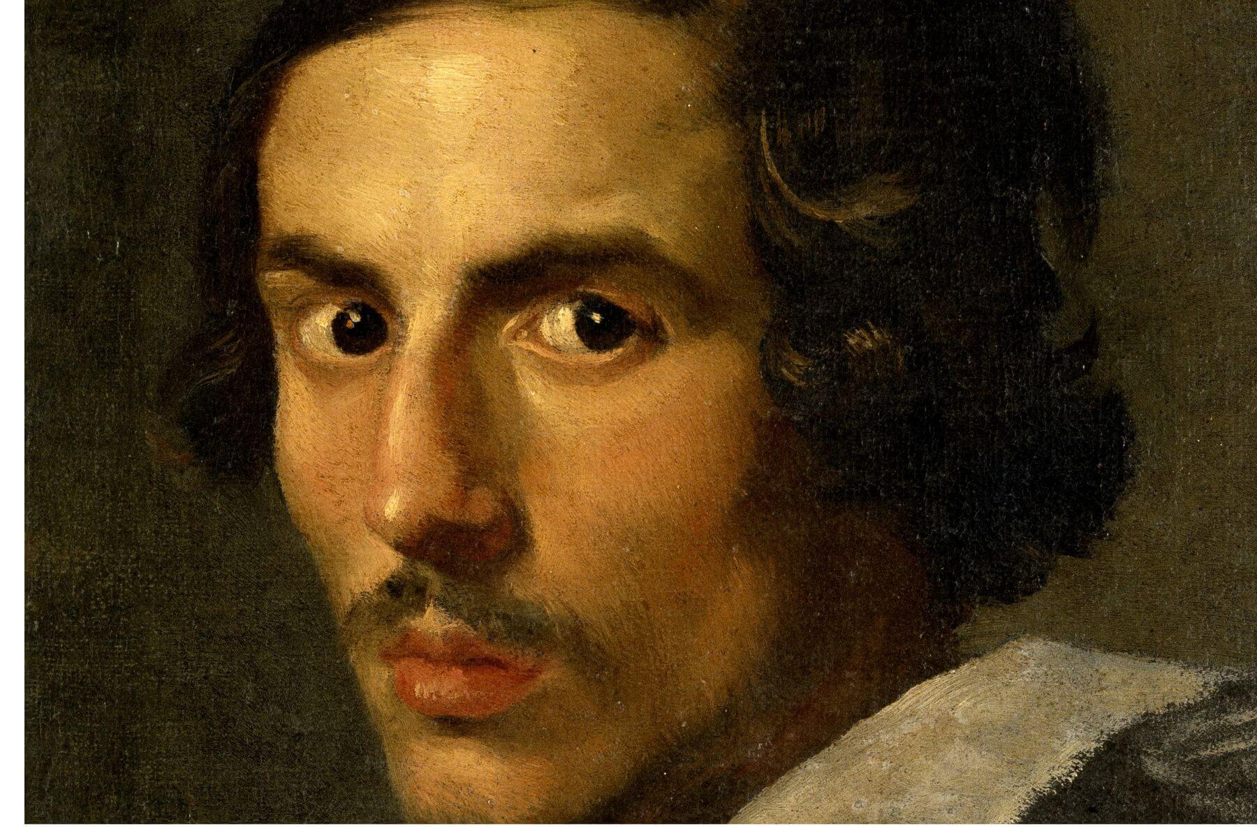 Close-up of Gian Lorenzo Bernini’s youthful face in his painted self-portrait