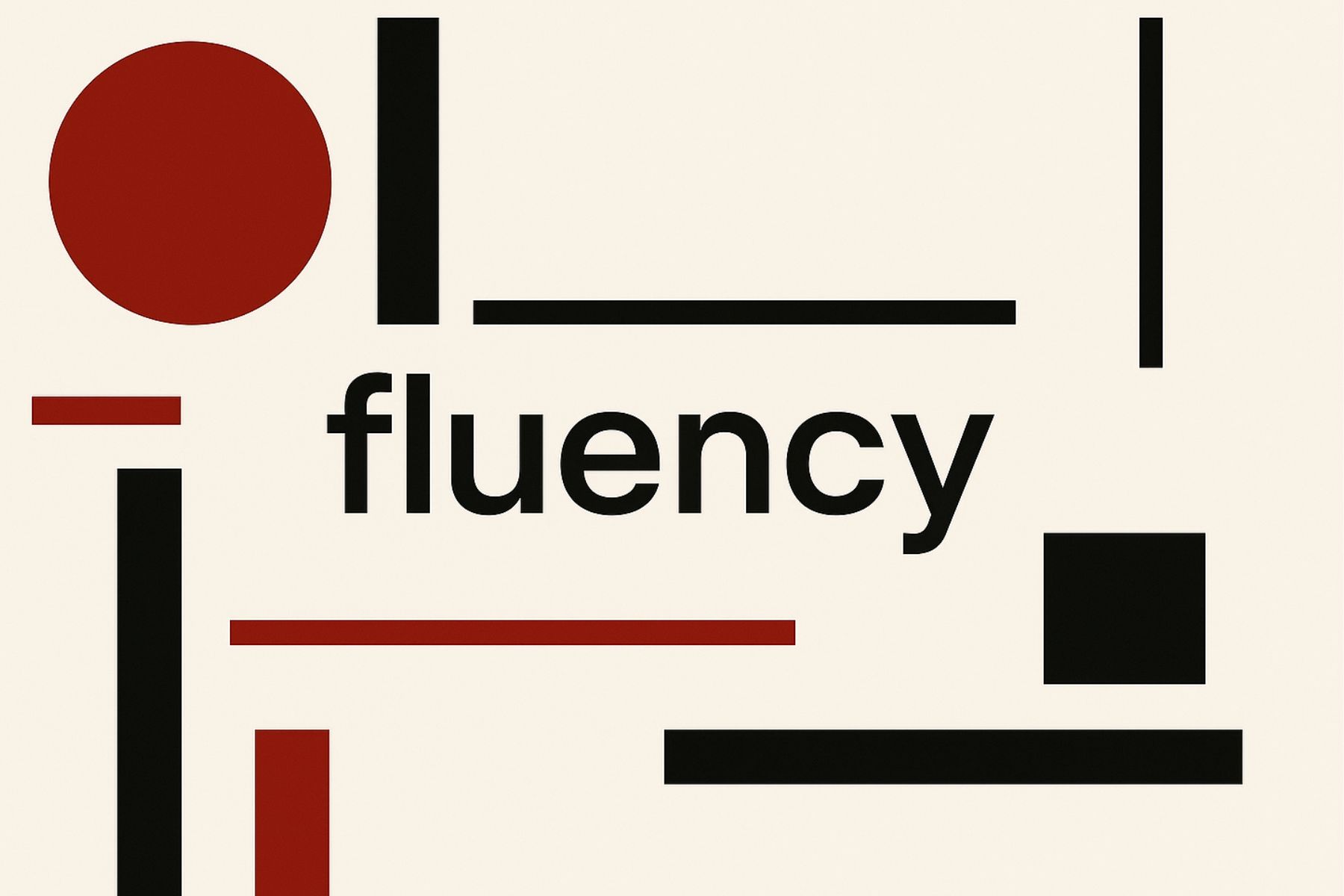 fluency-visual-language-black-red-graphic-the-lawless-muse Graphic featuring the word “fluency” in bold black and red shapes, exploring the visual language of art and its role as social currency
