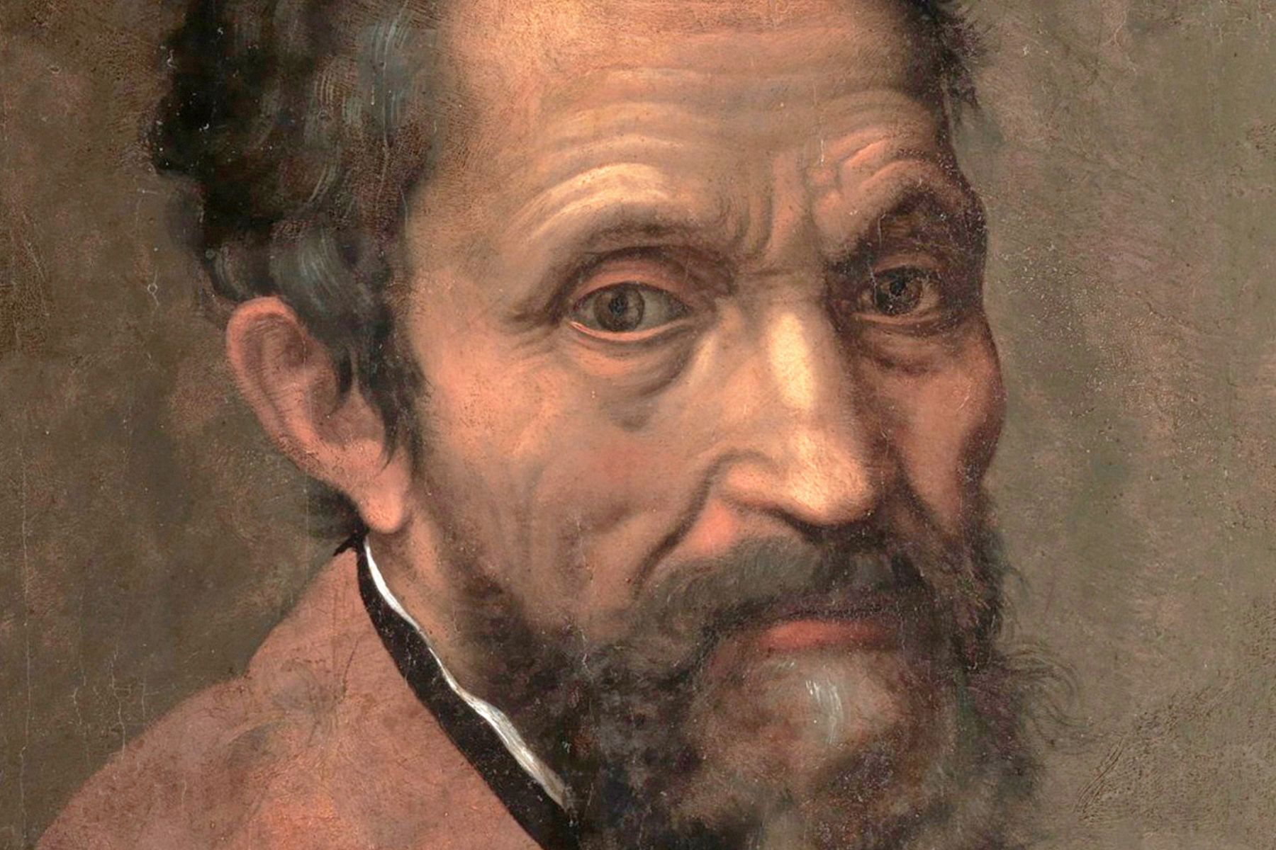 Detail from Daniele da Volterra’s painting of Michelangelo, showing his profile
