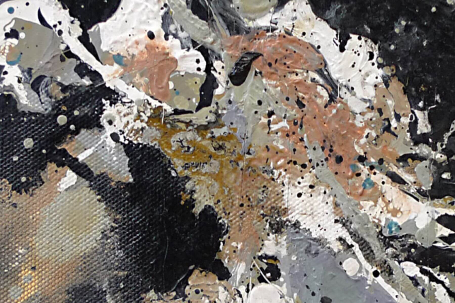 pollock-one-number-31-color-blend-detail-1950-the-lawless-muse Detail view of Jackson Pollock’s One: Number 31 with black, white, and tan paint splatters and linear drips